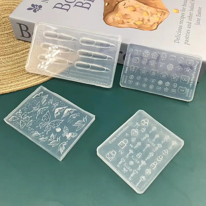 3D Button Butterfly Key Lock Silicone Nail Molds Nails Charms Reusable Clear Resin Molds Art Nail Stamping DIY Manicure Art Tool Oasis Select