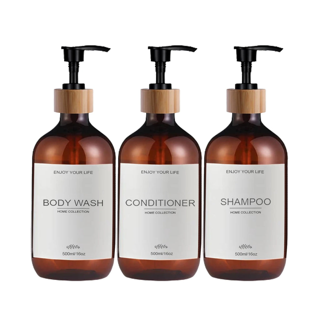 500ml Shampoo & Conditioner Pump Dispenser Bottles – 3 Pack Pump Dispenser Bottles Oasis Select Brown 1