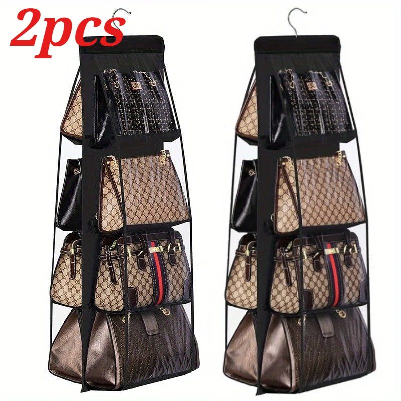 2pcs Wardrobe Closet Transparent Storage Bag Hanging Handbag Organizer Sundry Shoe Bag with Hanger Pouch Transparent Storage Oasis Select