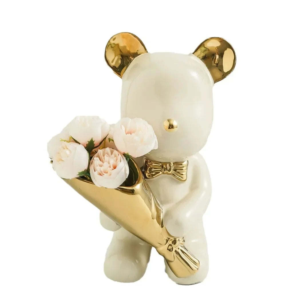 Ceramic Violent Bear Ornament Living Room Simulation Flower Bouquet Bear Tide Play Arts and Crafts Home Starter TV Cabinet Oasis Select