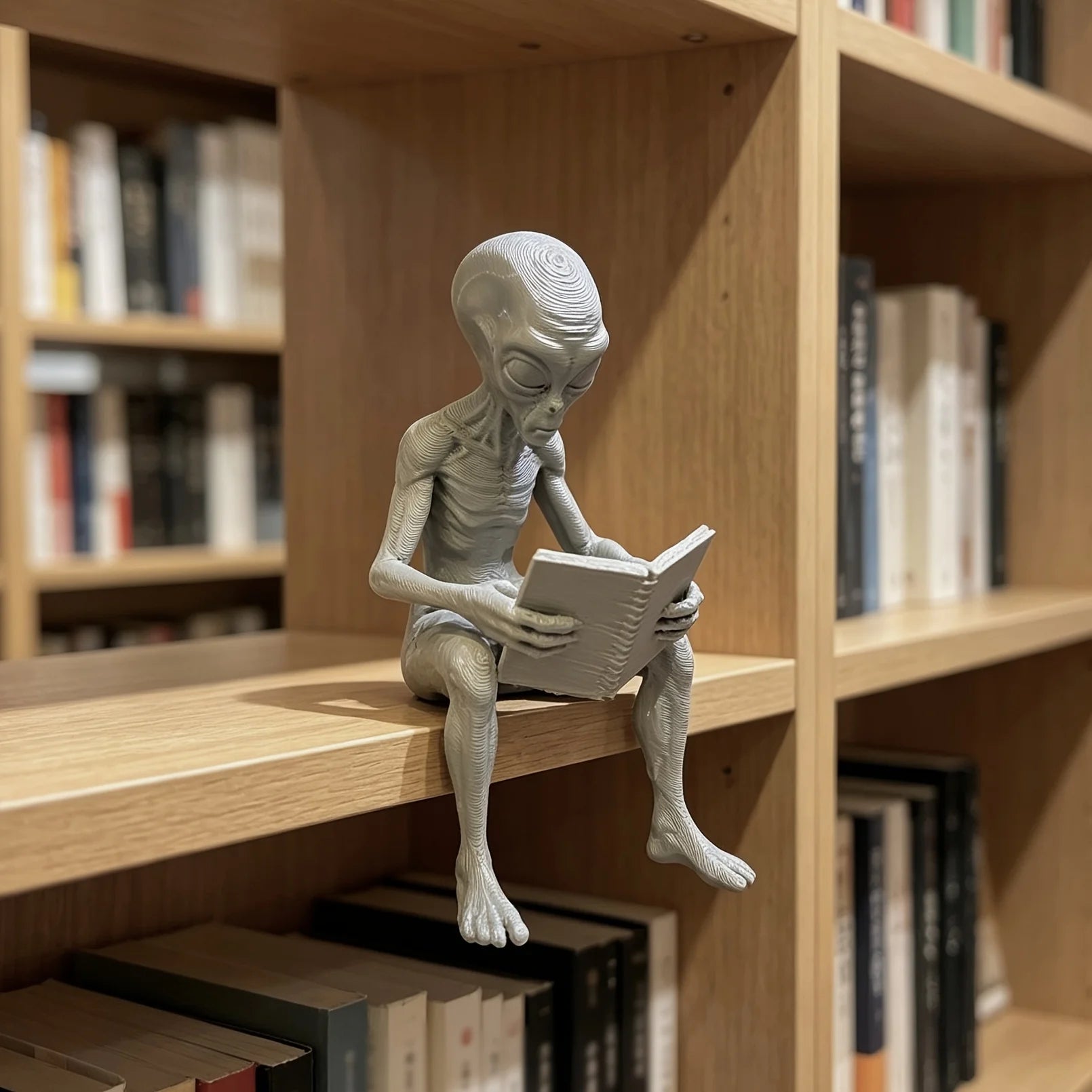 Reading Alien Mini Figurines 3D Printed Extraterrestrial Bookworm Statue Novelty Monitor Top Home Desktop Companion Office Decor Oasis Select