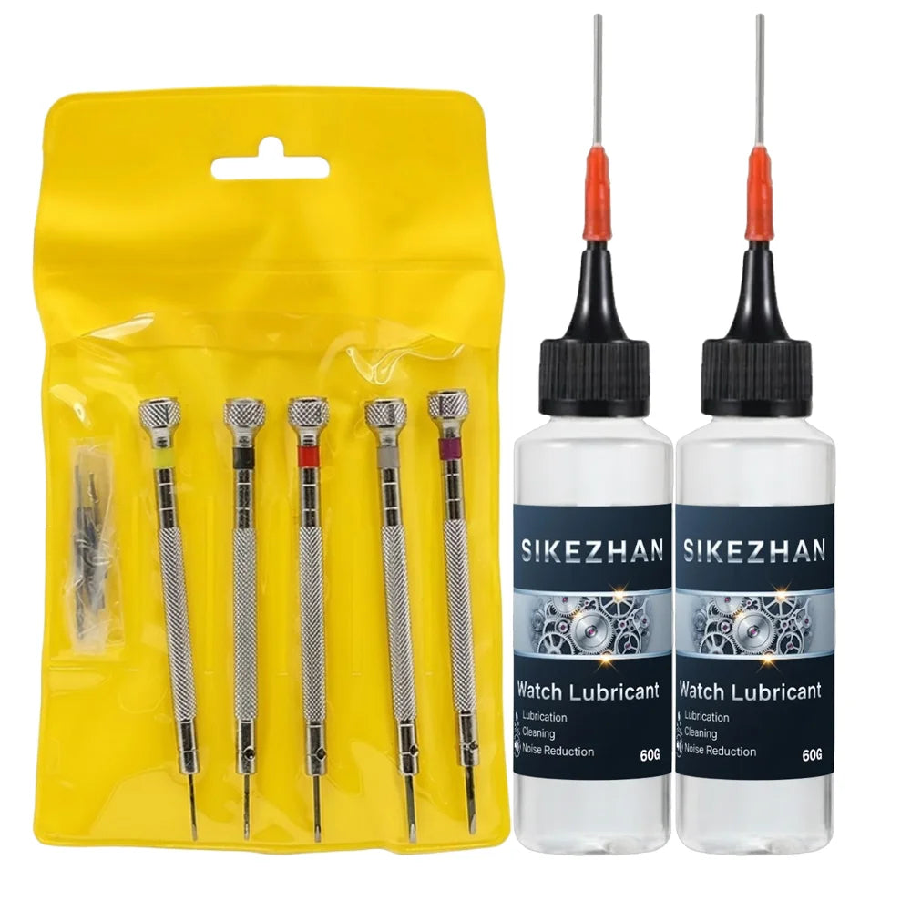 5Pcs Watch Repair Tool Kit & Precision Mechanical Watch Lubricant Oil Professional Clock Maintenance Set For Watchmakers DIY Fix Oasis Select 120ml-CZ485-7PCS