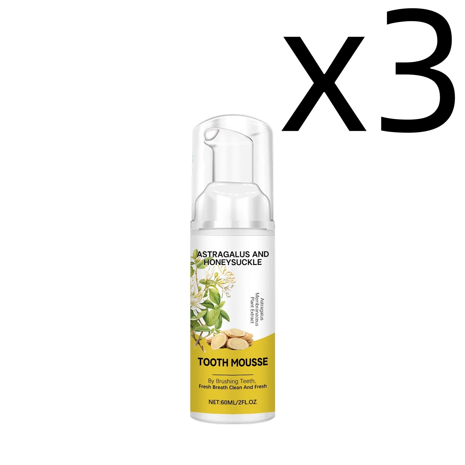 Astragalus Membranaceus Teeth Clean Mousse Reduce Yellowing Improve Mouth Odor Keep Oral Health Gentle Cleaning Foam Teethpaste Oasis Select 60ml X 3PCS