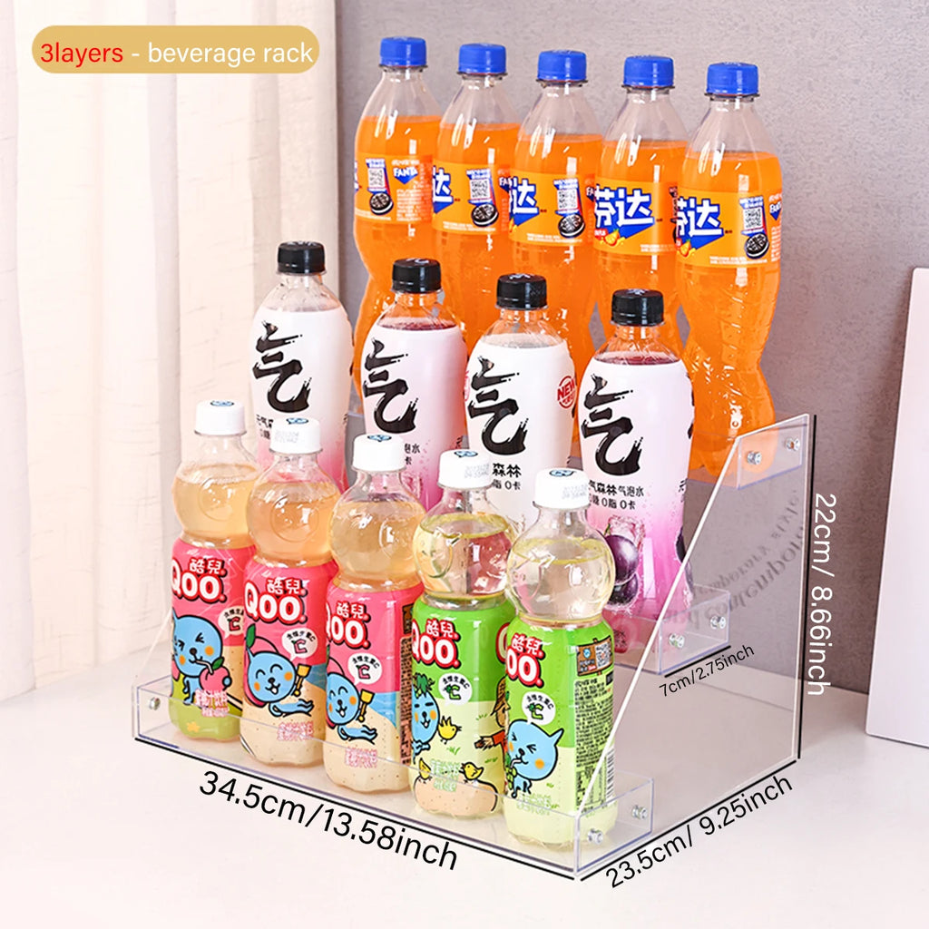 1pc multi-layer acrylic transparent desktop beverage display organizer, multifunctional beer, cola, canned soda, storage shelf Oasis Select 3layers-Transparent
