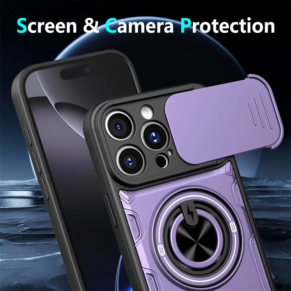 Drop-proof Case For IPhone 17/16 Pro/17 Pro Max Sliding Camera Lens Protector Magnetic Suction Car Ring Holder Hybrid Cover Oasis Select