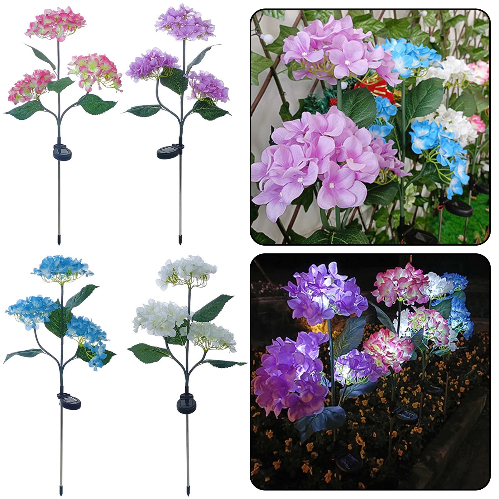 Solar Hydrangea Garden Pathway Lights – IP65 Waterproof Stake