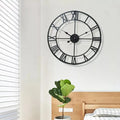 WISH Roman Numeral Clock Wall Clock Retro Clock Decorative Wall Clock Round Iron Precision Silent Living Room Decoration Oasis Select Black