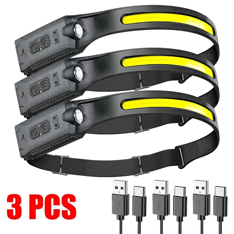 COB LED Sensor Headlamp USB Rechargeable – Camping & Fishing