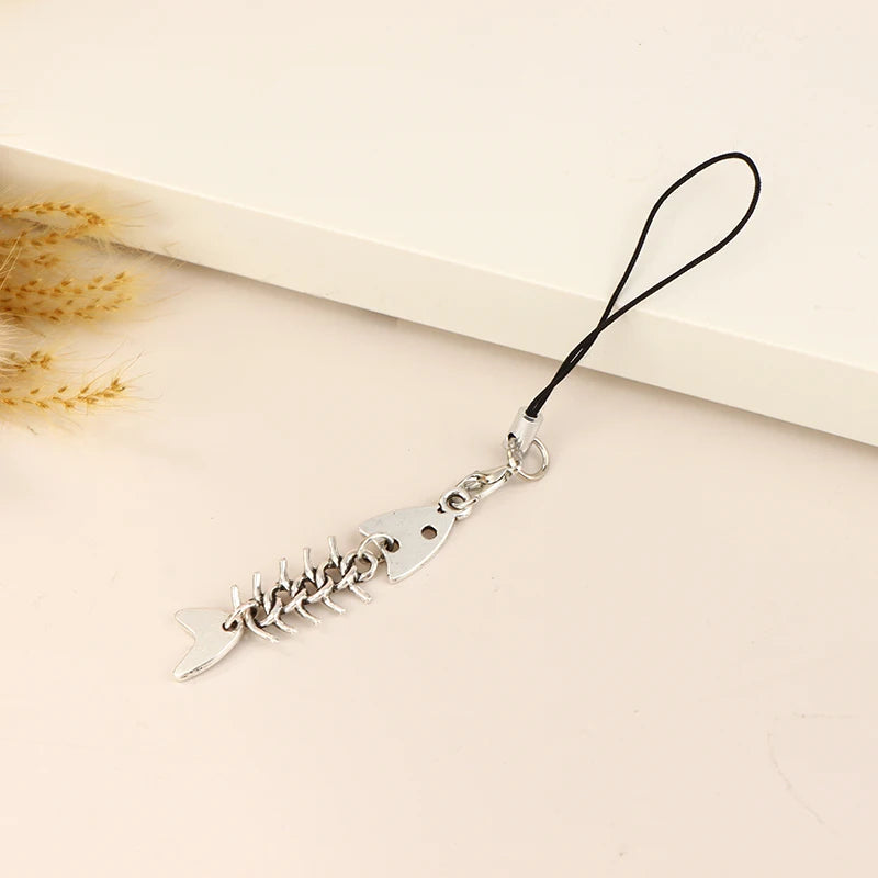 Y2K Creative Fishbone Mobile Phone Chain Metal Fish Bone Phone Lanyard Cell Phone Charm Keycord Accessories Oasis Select
