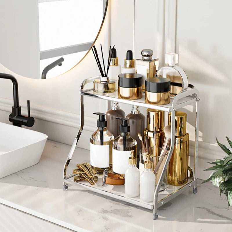 Cosmetics storage rack Stone pattern desktop skin care product shelf Bathroom dresser Perfume storage box Oasis Select
