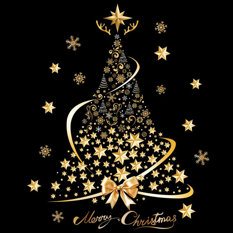 Christmas Golden Star Christmas Tree Glass Decorative Stickers Mall Window Display Festival Decorative Stickers SDJ-34177 Oasis Select
