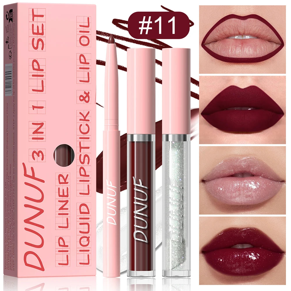 Lip Gloss Lip Liner Lip Oil 3pc/set: Matte Lipstick Waterproof Moisturizing Long Lasting Nude Y2K Christmas Valentine's Day Gift Oasis Select 11