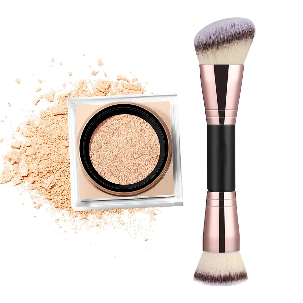 2 Count Loose Setting Powder & Brush Long Lasting Waterproof Oil Control Matte Natural Brightening Face Powder Cosmetics Oasis Select 3Nude and brush