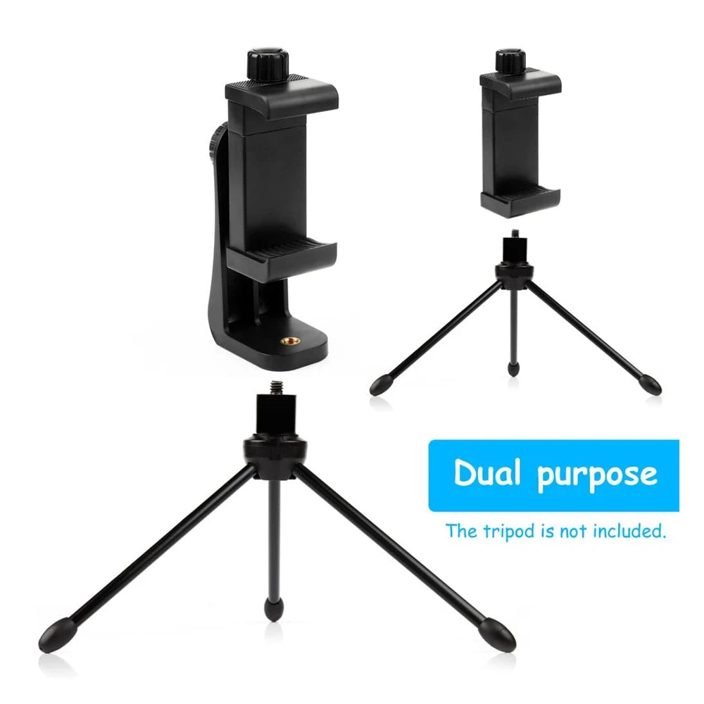 360° Phone Clip Tripod Mount – Universal 1/4" Screw Adapter