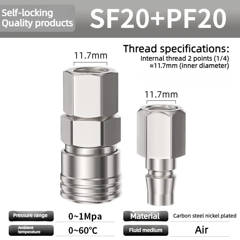 Pneumatic Fitting C Type Self-locking Quick Coupling Connector Coupler SP PP SM PM SH PH SF PF 10 20 30 40 For Air Compressor Oasis Select SF20 and PF20 Self locking