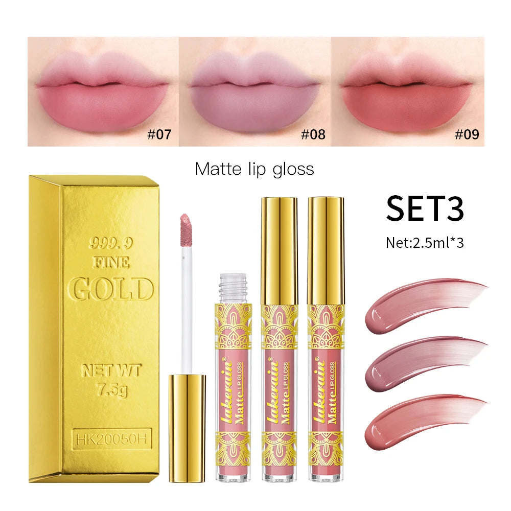 Matte Liquid Lipstick Set | Waterproof Velvet Lip Gloss 3 Colors