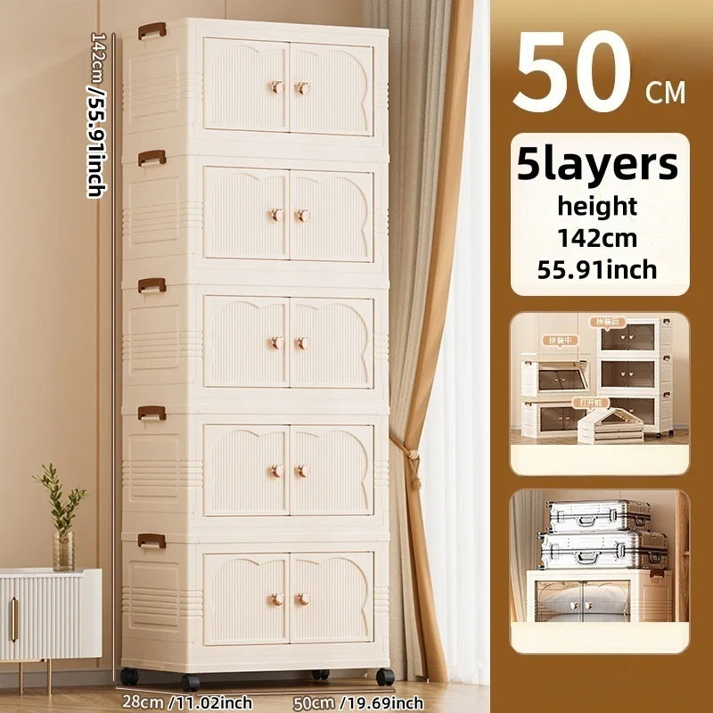 3/4/5layers Foldable Large Capacity Storage Cabinet ,Wardrobe Organizer,Multifunctional Space-Saving Utility Cabinet Oasis Select Five-tiered cream