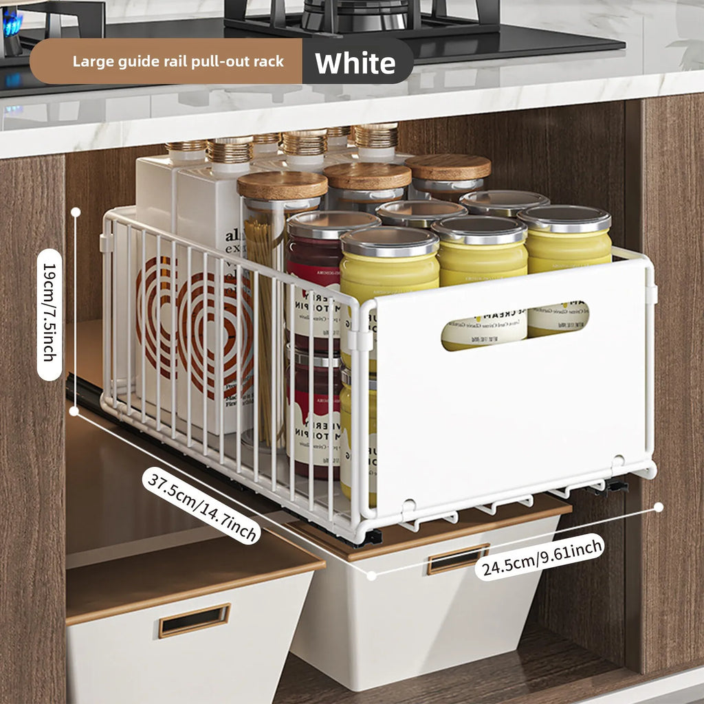 Built-in pull basket in cabinet, multi-functional pull-out snack storage rack, household kitchen sink lower shelf, no punching Oasis Select White Large 1PCS