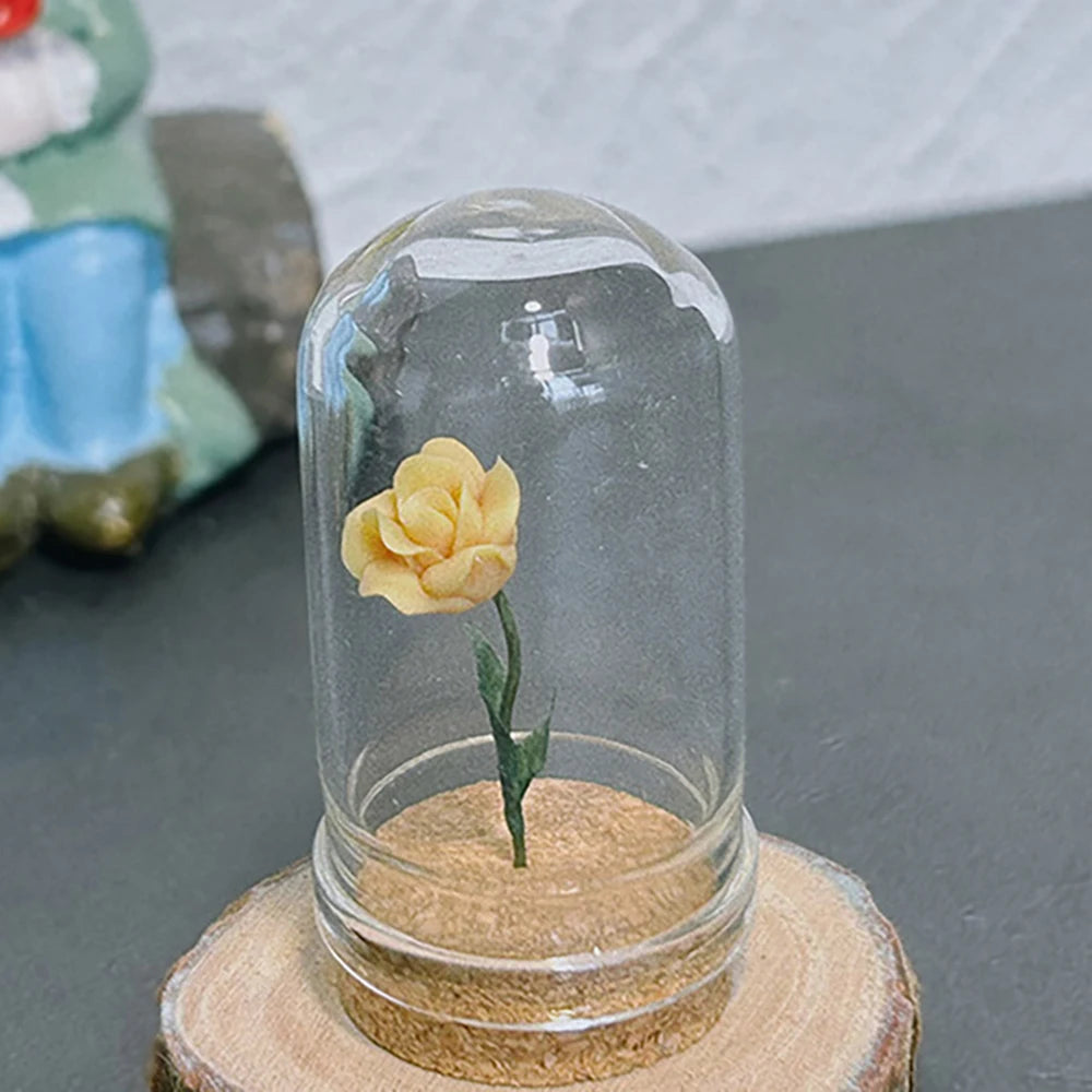 1/5 PCS Rose Under Glass Cloche – 1:12 Miniature for Dollhouse, Fairy Garden Paths & Micro Landscapes, Mini Simulation Models Oasis Select Orange