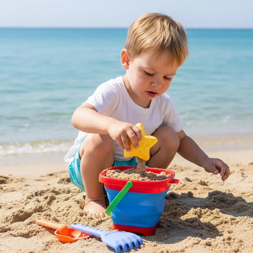Foldable Beach Sand Toys Set – Collapsible Bucket & Molds