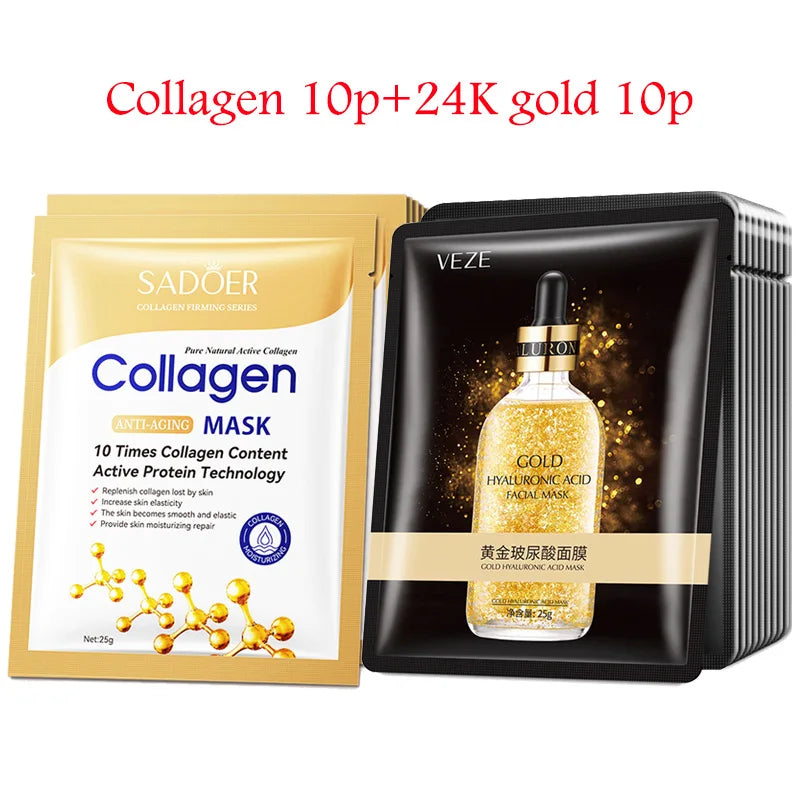 SADOER 20pc Hyaluronic Acid & Collagen Sheet Face Masks Sheet Face Mask Oasis Select F