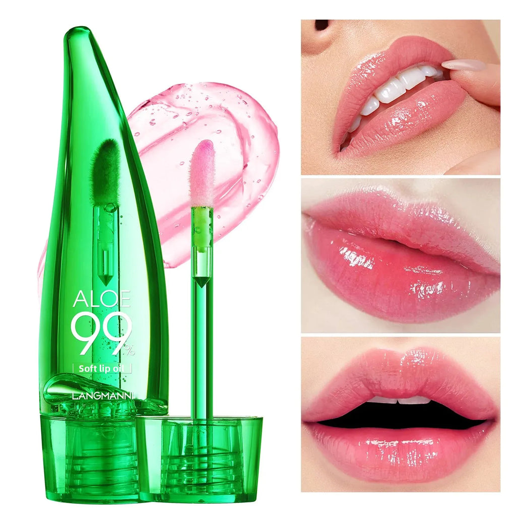 Aloe Vera Lip Gloss Strawberry Flavored Color Changing Moisturizing Lip Oil Long Lasting Shine Glaze for Lips Care Oasis Select