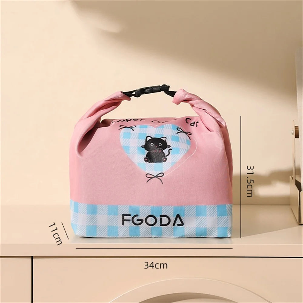 Pink Cherry Cat Insulated Lunch Box Bag Outdoor Waterproof Dinner Picnic Food Storage Bag Bento Box Thermal Bags Portabl Handbag Oasis Select Cat