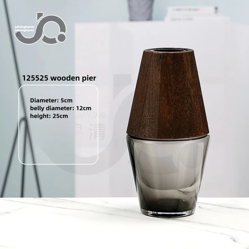 Modern Simple and Creative Wooden Piers Glass Vases Tabletops Home Flower Arrangements and Study Decorations Flower Vase Oasis Select 125525