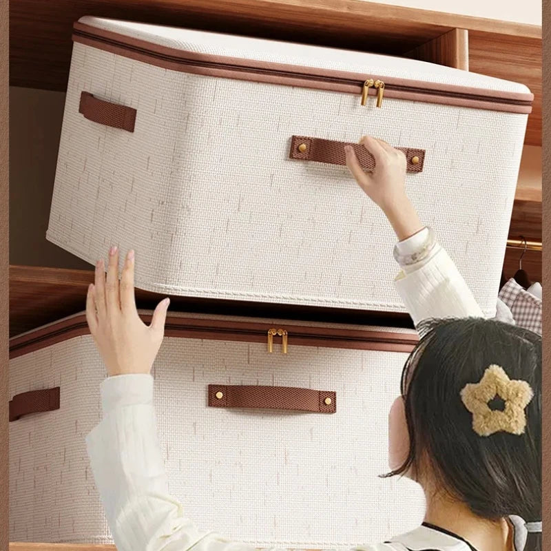 1pc Large Heavy-duty Storage Box with Lid, Hard Shell Fabric Closet Organizer Container for Clothes Blankets Toys Home Organizer Oasis Select