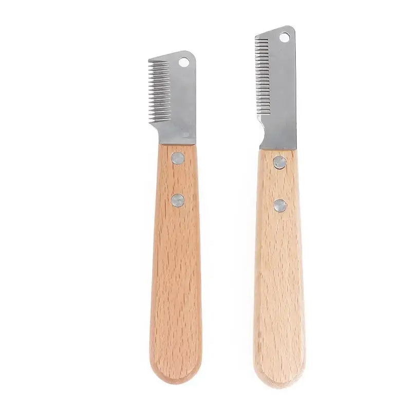 High Quality Professional Pet Hair Removal Knife Dog Comb Stainless Wooden Handle Stripping Hair Remover Grooming Accessories Oasis Select 2Pcs