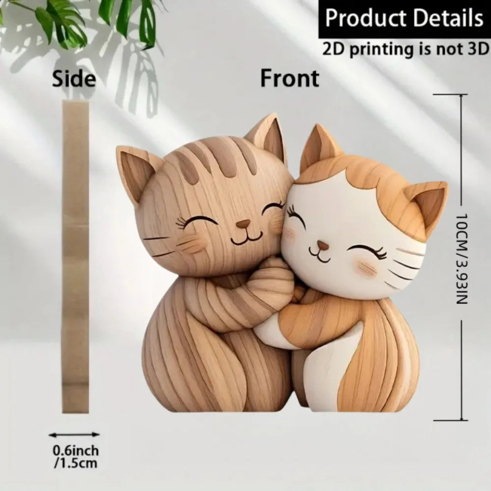 2D Flat Cat Wooden Kitten Dog Couple Sculpture Rabbit Enthusiast Gift Light and Dark Wood Grain Desktop Home Decoration New Oasis Select G