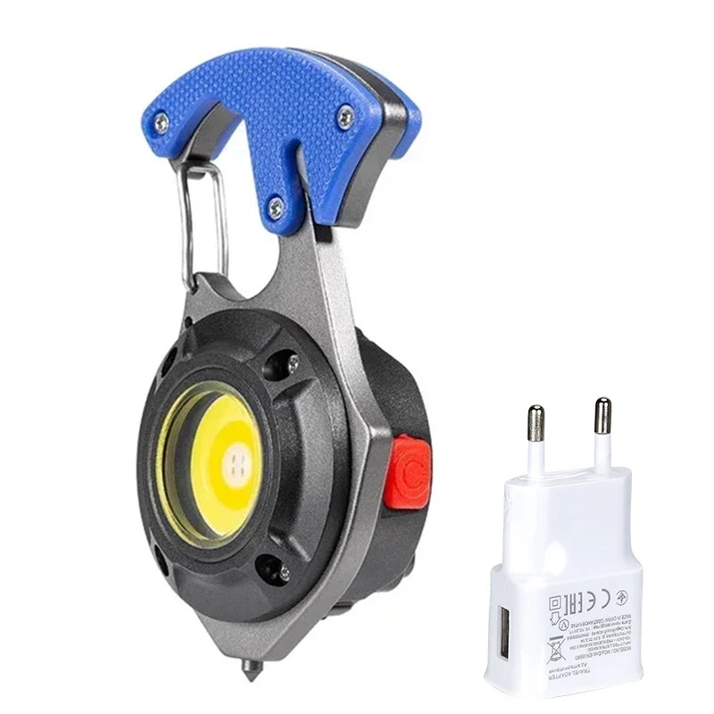 Mini COB Keychain Flashlight 7 Modes + Emergency Escape Tool