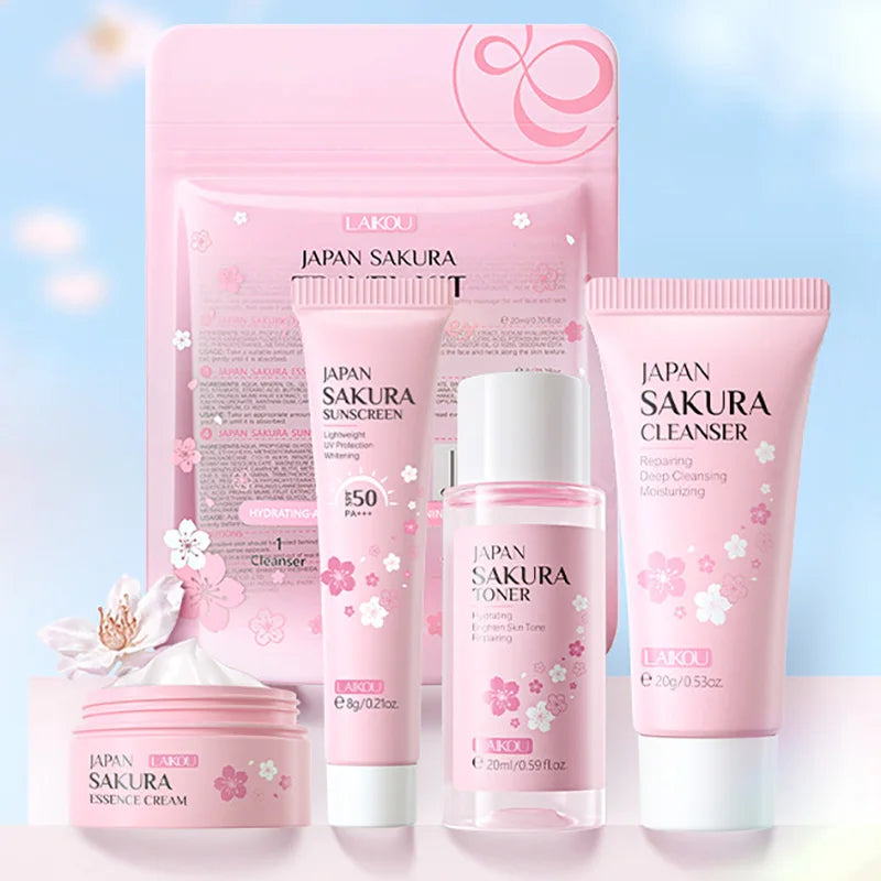 LAIKOU Sakura Skin Care Set – Cleanser, Serum, Toner & Cream Skin Care Set Oasis Select