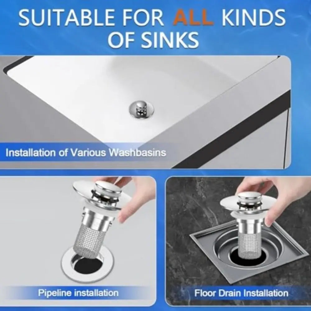 Stainless Steel Bathroom Sink Drain Strainer Removable Basket Bouncing Core Drain Stopper Odor Proof Universal Fit Hair Catcher Oasis Select