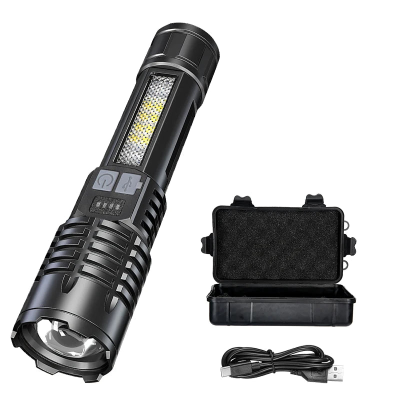 Ultra Bright LED Flashlight 2000LM Type-C Rechargeable Long Range Zoom Tactical Torch Outdoor Emergency Camping Fishing Lantern Oasis Select 1PC with Box ZOOM