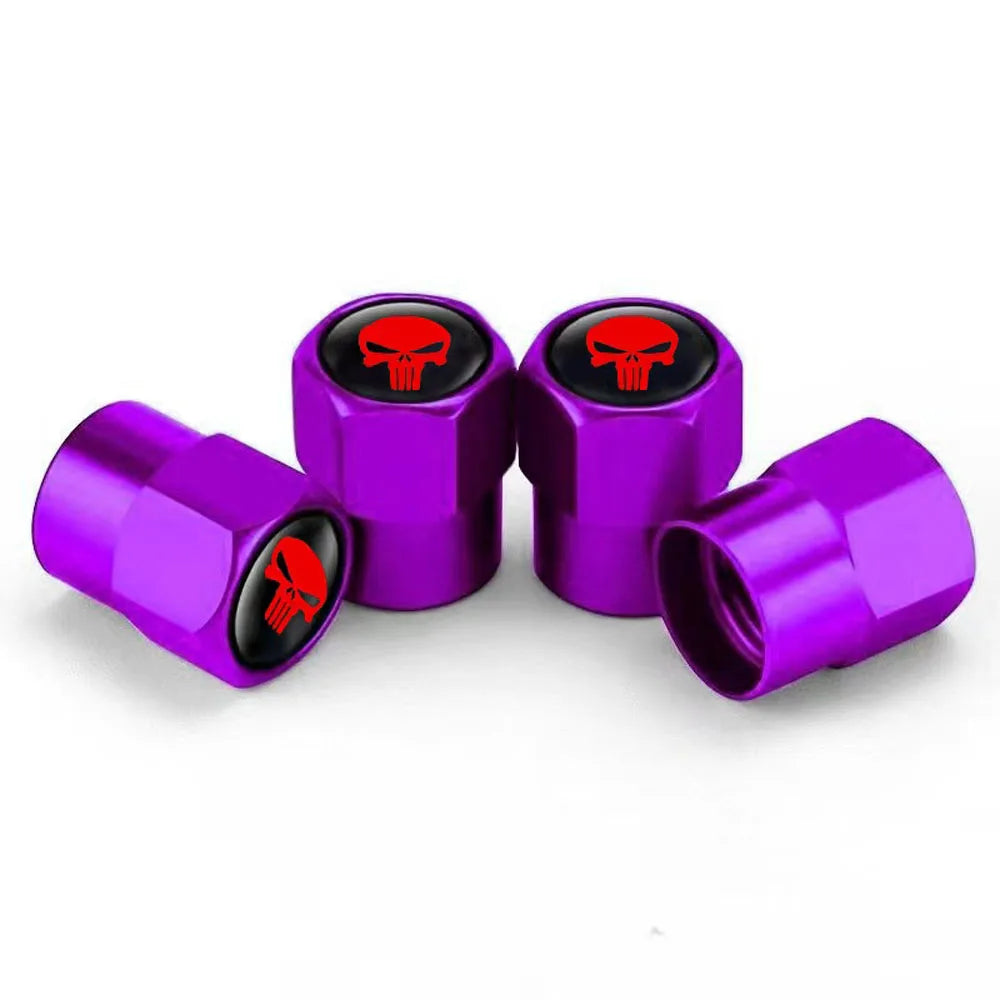 4Pcs Skull Car Wheel Tire Valve Stem Caps Airtight Dust Proof Covers Universal Tire Air Valve Caps for Cars, Trucks, Bicycles Oasis Select Purple-red