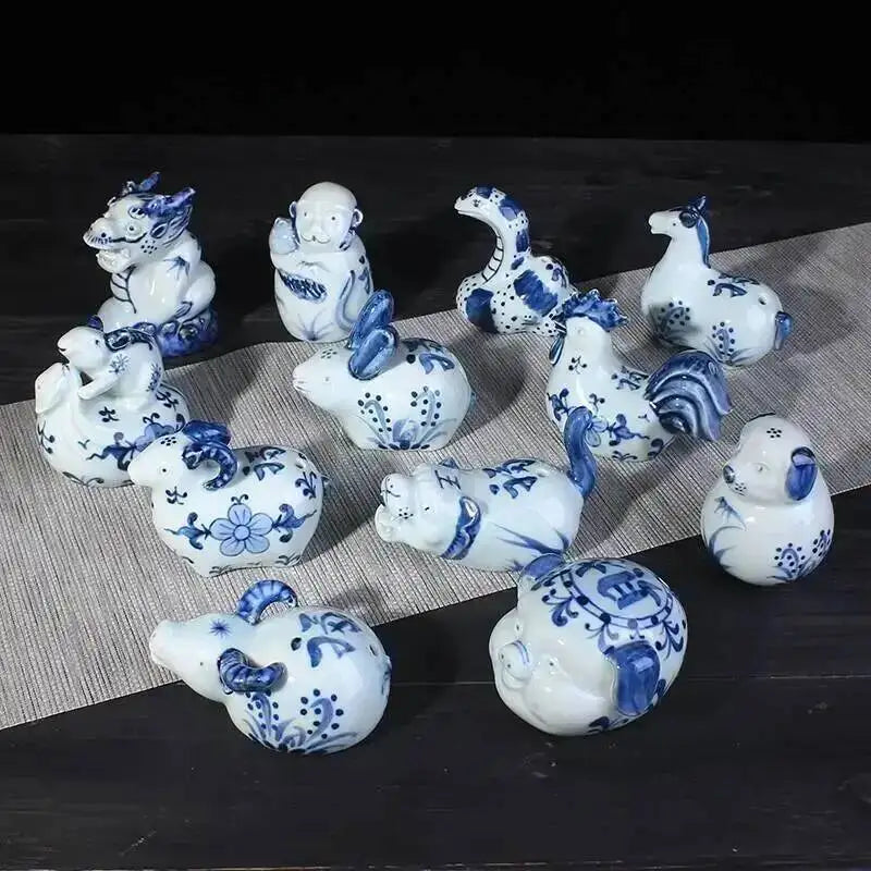 Blue And White Twelve Zodiac Small Decorations Study Calligraphy Water Drops Pot Hand Painted Ceramic Desktop Decorations Oasis Select