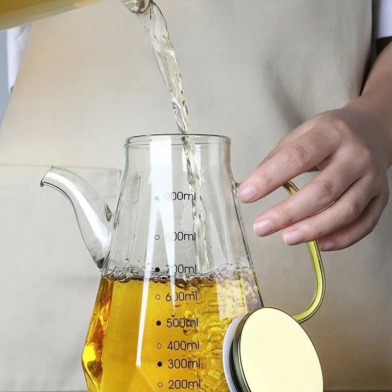 500/700/900ml Clear Glass Oil Bottle with Scale and Handle Heat-resistant Soy Vinegar Sauce Environmental Protection Container Oasis Select