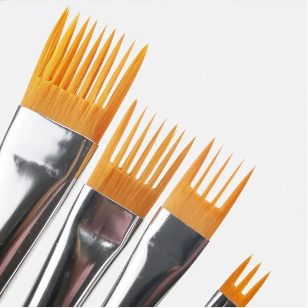 4Pcs Nylon Bristles Watercolor Brush Set Short Handle Multi-toothed comb Texture Brushes Flat Comb Wood Handle Grainer Brush Set Oasis Select