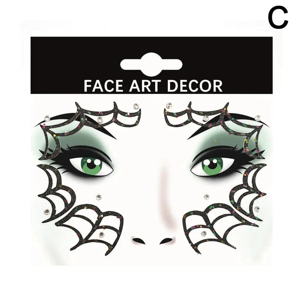 Halloween Theme Face Jewels Rhinestones Temporary Crystal Stickers Face Gems Self- Adhesive Glitter Jewel Tattoo Sticker Makeup Oasis Select C