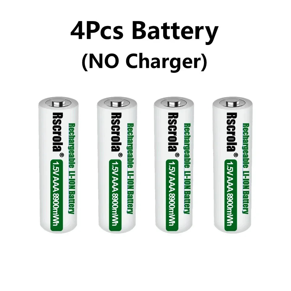 1.5V AAA8900mWh rechargeable battery New AAA lithium battery long life for Mouse Flashlight Fan Game Machine electric toy Oasis Select 4P AAA NO Charger 1.5V