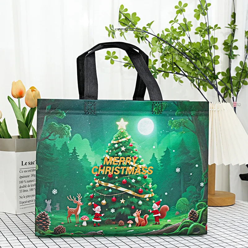 Christmas Snowman & Santa Non-Woven Gift Bag | Holiday Tote