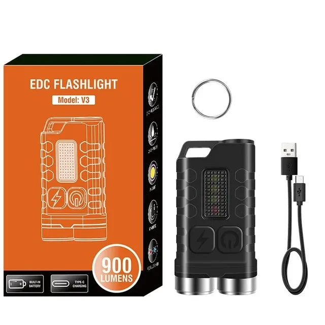 V3 EDC LED Flashlight Portable Mini Keychain Light TYPE-C Rechargeable Pocket Torch with Magnet UV Lamp Camping Fishing Lantern Oasis Select Black 1PCS