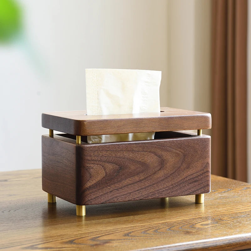 1PC Black Walnut Tissue Box Light Luxury Solid Wood Household Living Room Desktop Paper Box Toilet Wooden Oasis Select