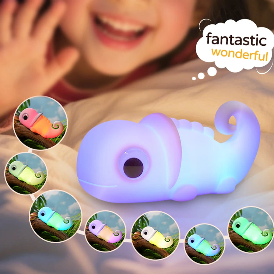 LED Chameleon Night Light Touch-Control Silicone Bedside Lamp Dimmable Rechargeable Room Decor Lamp Baby Sleep Night Light Oasis Select Chameleon