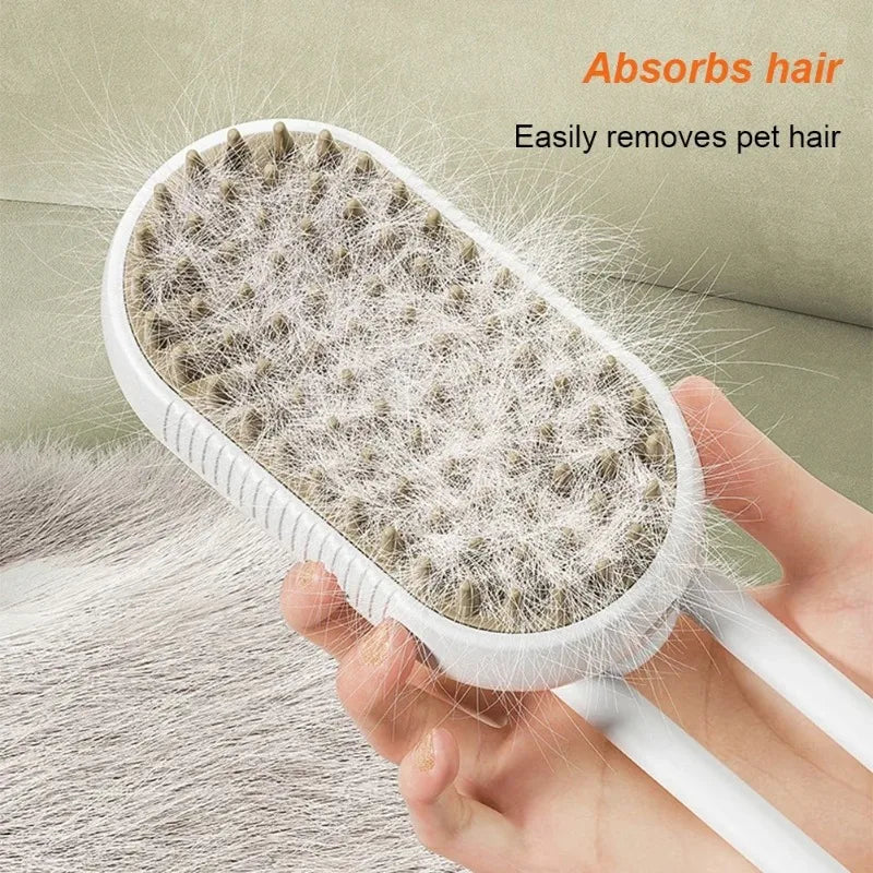3 in 1 Pet Electric Steam Brush Cat and Dog Cleaning Spray Massage Grooming Comb Retractable Handle Pet Hair Removal BeautyBrush Oasis Select