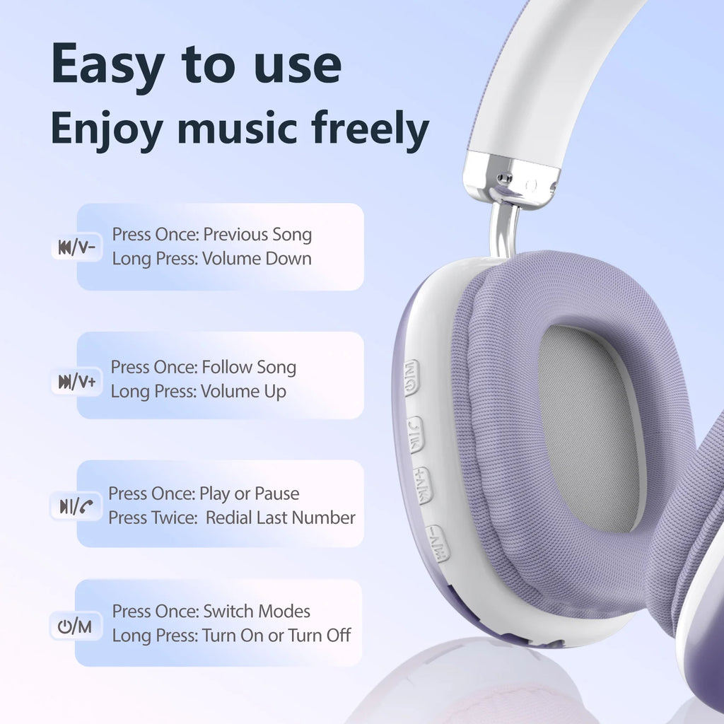 Bluetooth Headphones Over Ear Wireless Headset HiFi Music Gaming Comfortable Mic for iPhone Android PC Travel Sports Gift Purple Oasis Select