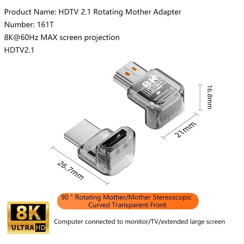 HDMI 2.1 Male to Female Adapter 8K@60Hz – 90/270/360° Angle