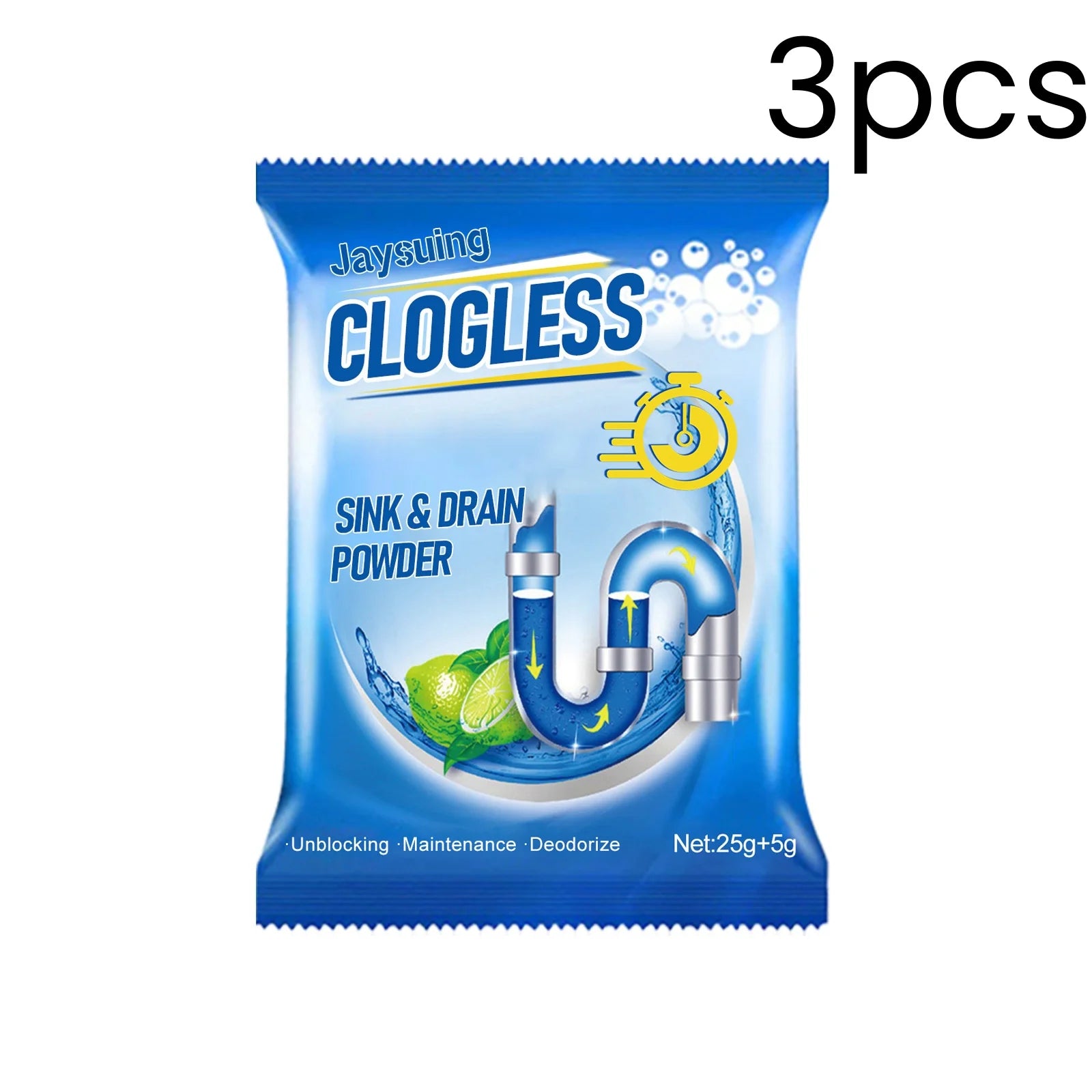 Jaysuing Drain Cleaner Powder Effective Decomposition Powerful Cleaning Deodorize Maintenance Gentle Formula Sink Drain Powder Oasis Select 3pcs