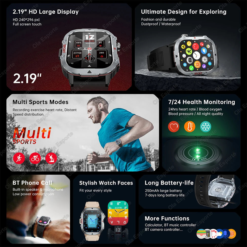 2.19" AMOLED Smartwatch | BT Calling, GPS, 5ATM, Heart Rate